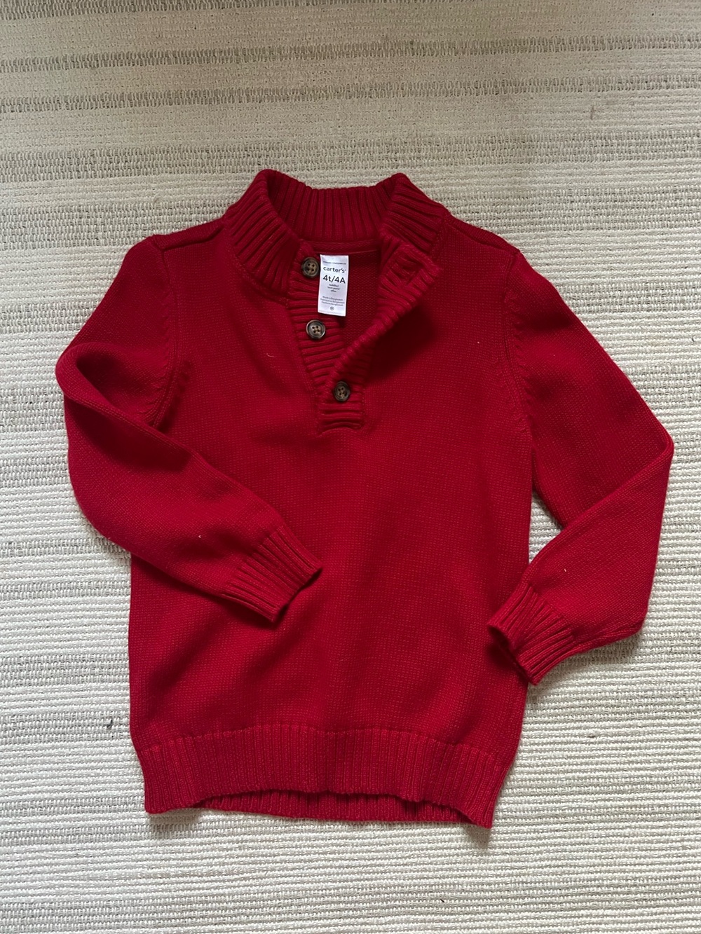 Children's 4T Red Knit Sweater with Button Neck